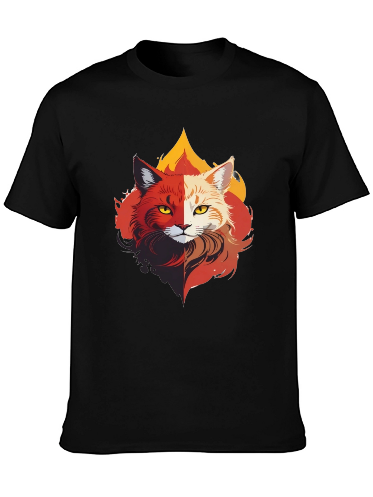 Fiery Feline T-Shirt - Unique Cat Design