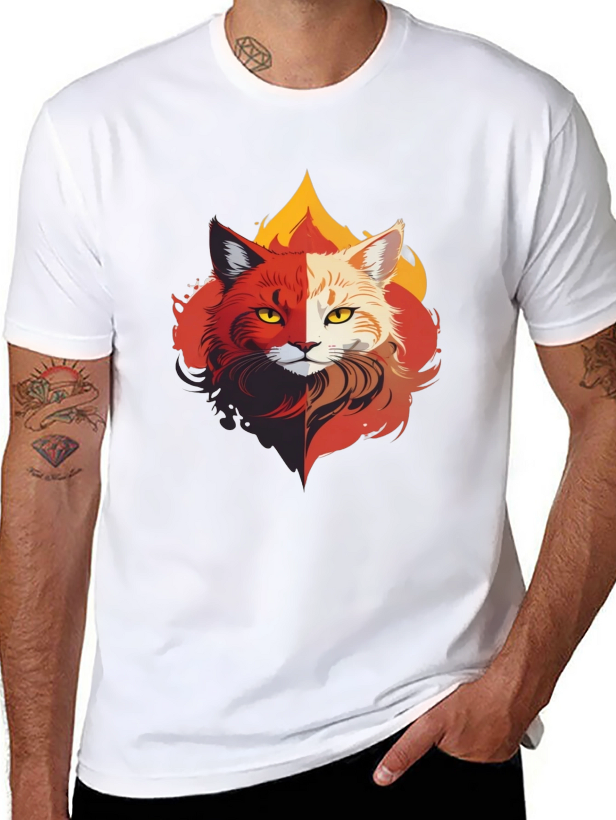 Fiery Feline T-Shirt - Unique Cat Design