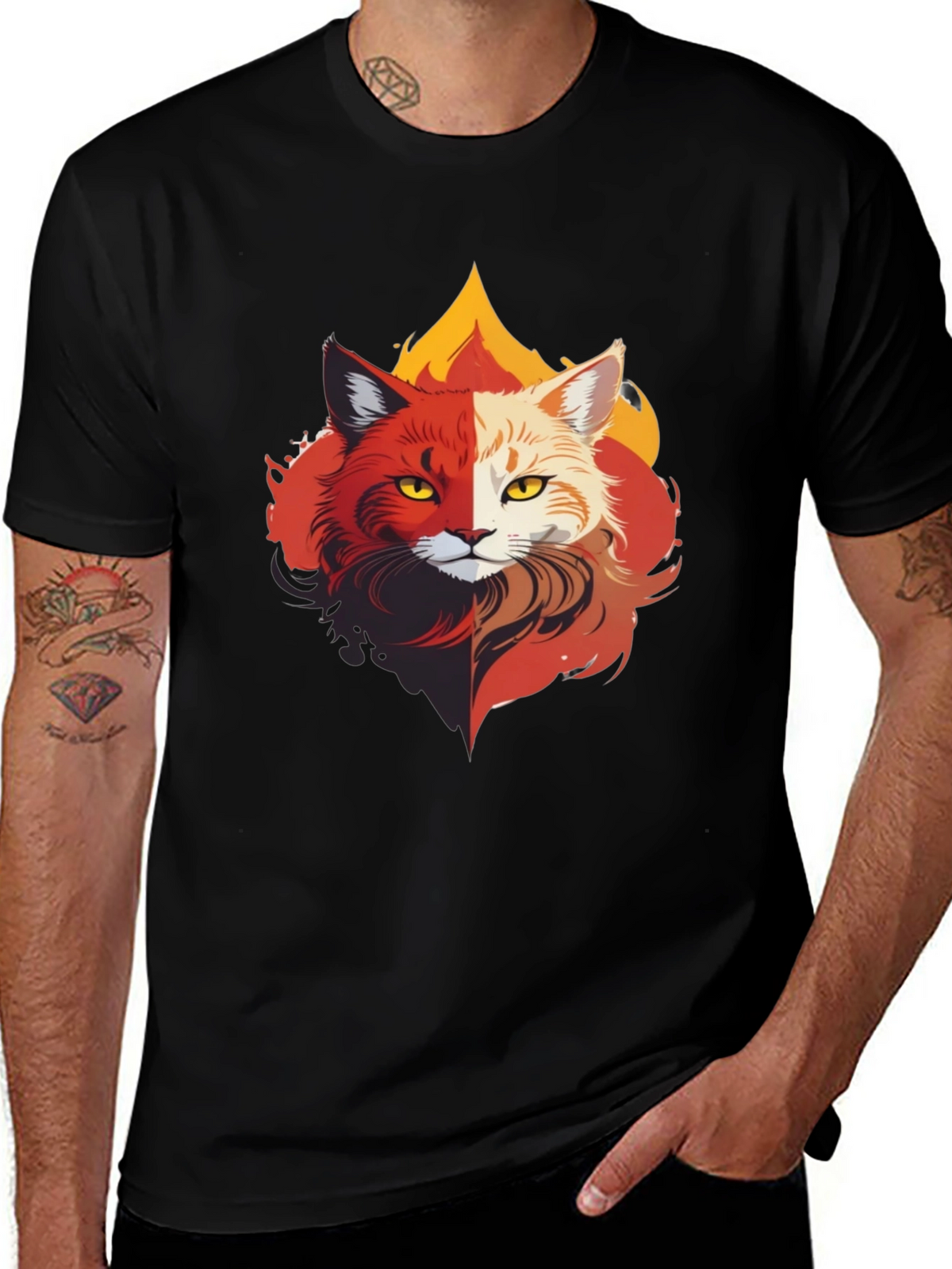 Fiery Feline T-Shirt - Unique Cat Design