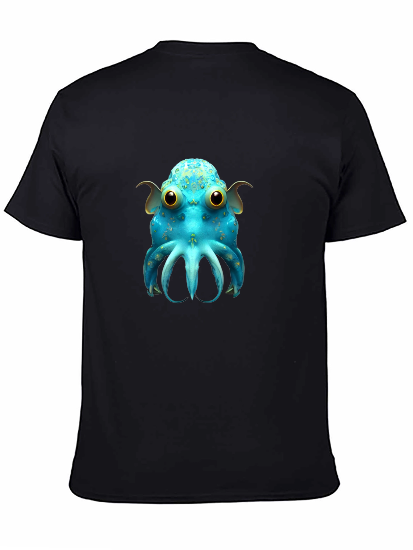 Cute Blue Octopus Graphic T-Shirt - Black