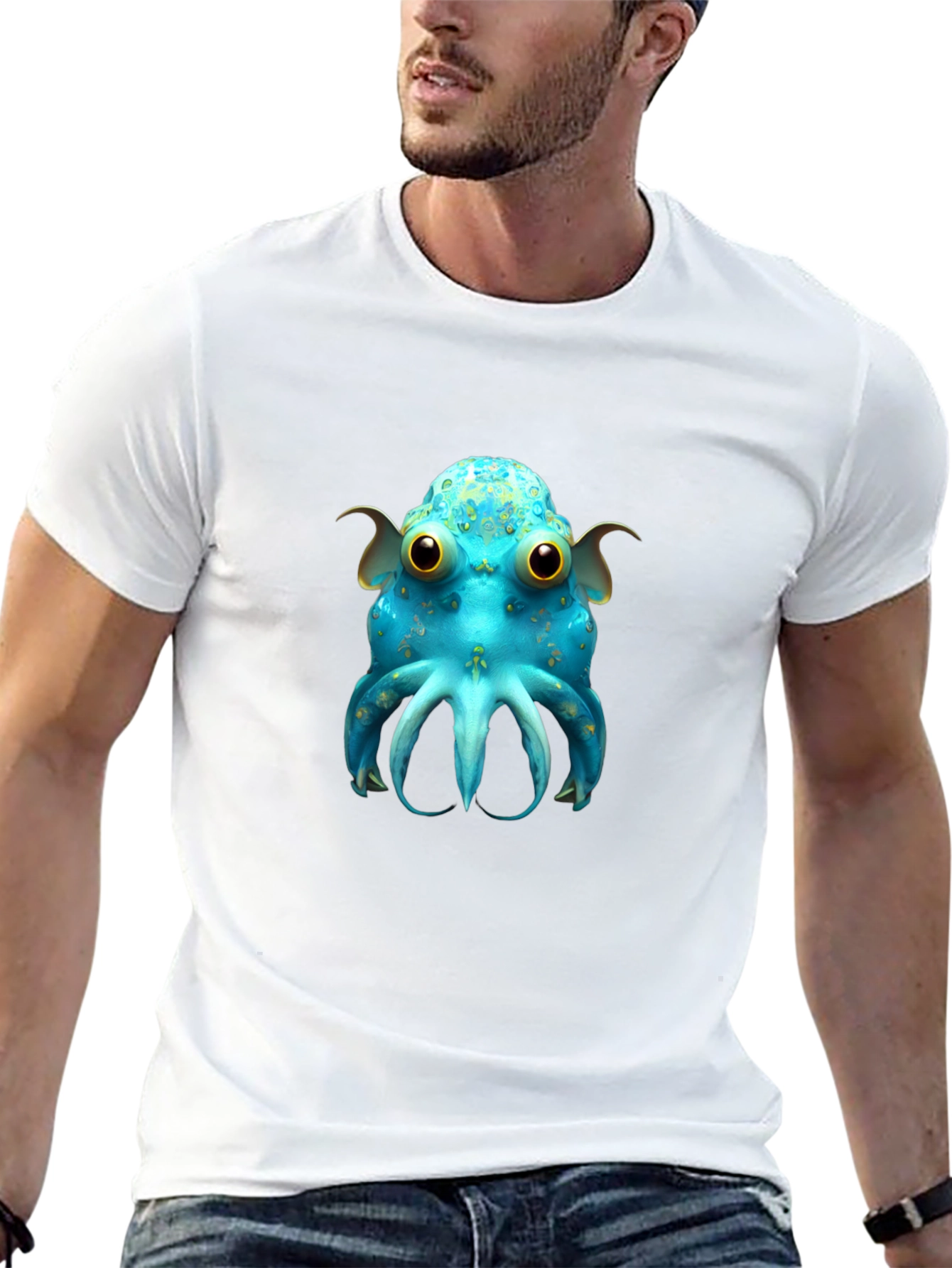 Cute Blue Octopus Graphic T-Shirt - Black