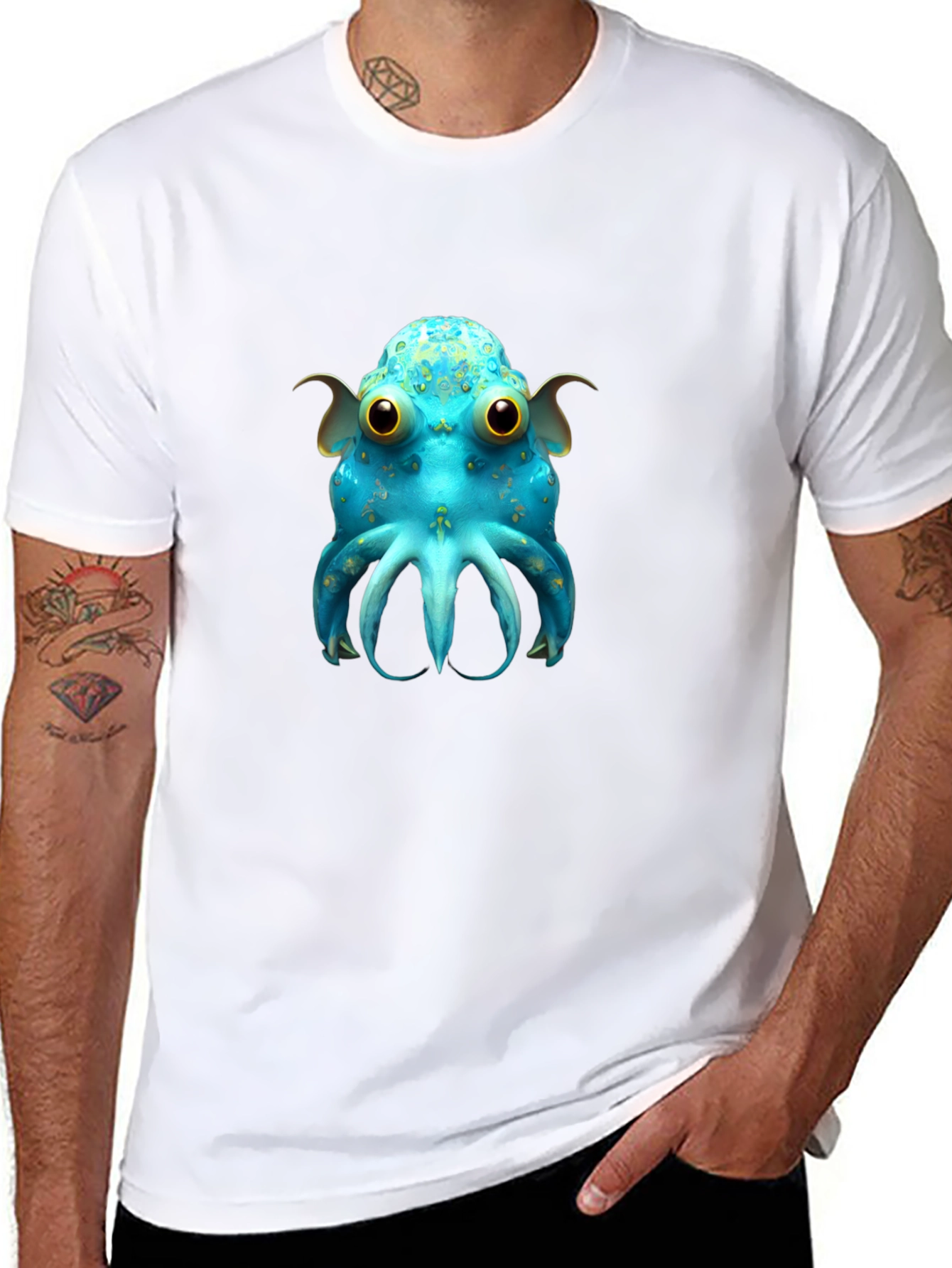 Cute Blue Octopus Graphic T-Shirt - Black