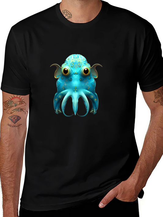 Cute Blue Octopus Graphic T-Shirt - Black