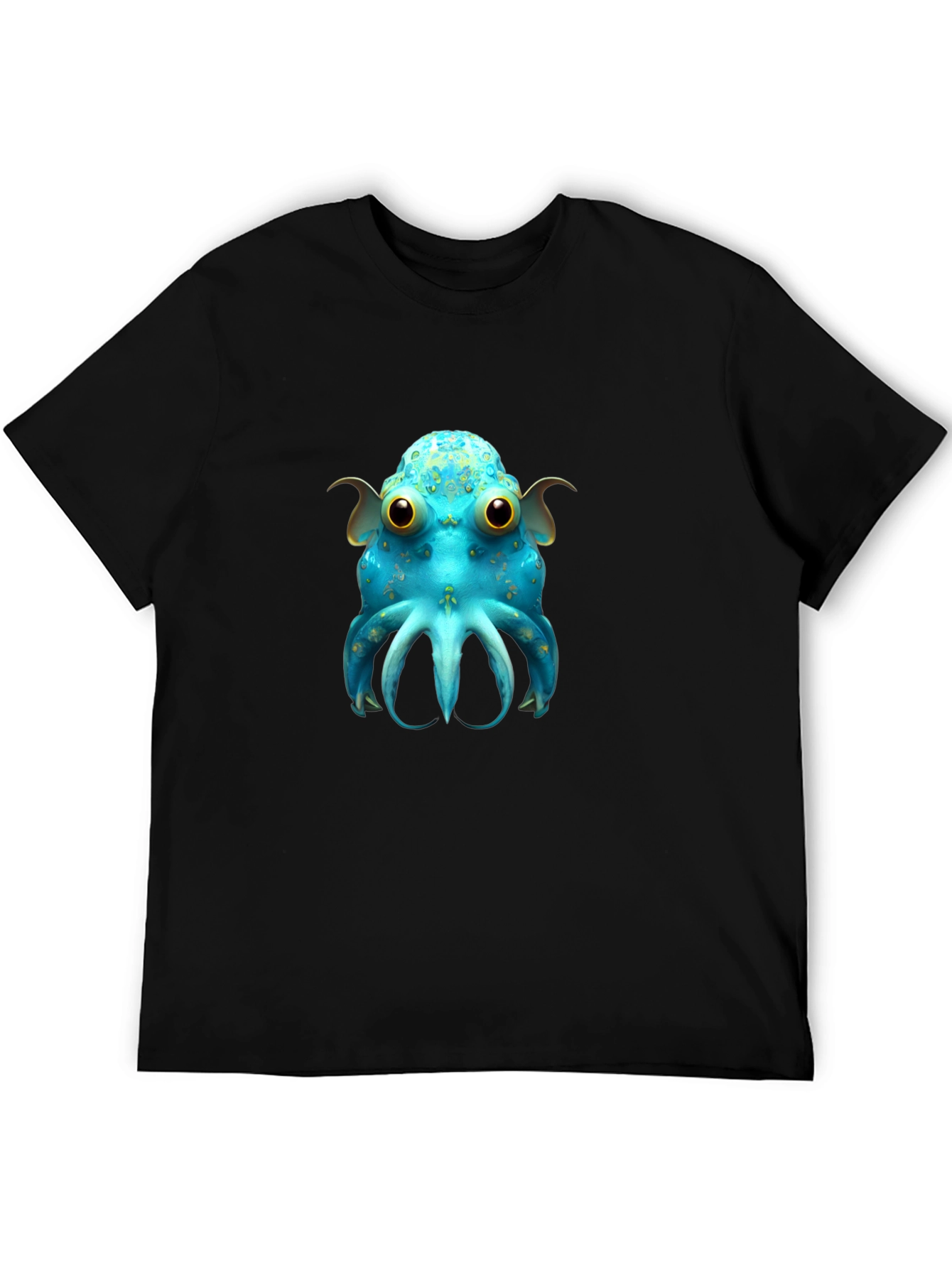 Cute Blue Octopus Graphic T-Shirt - Black