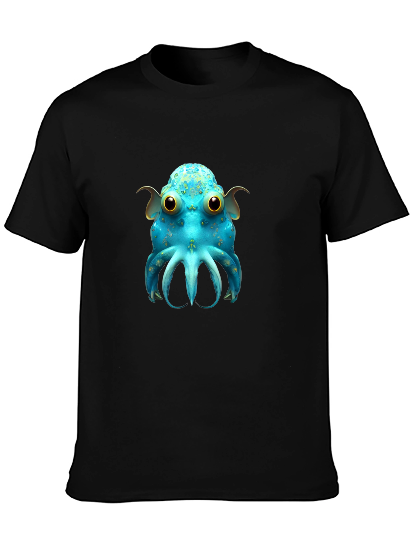 Cute Blue Octopus Graphic T-Shirt - Black