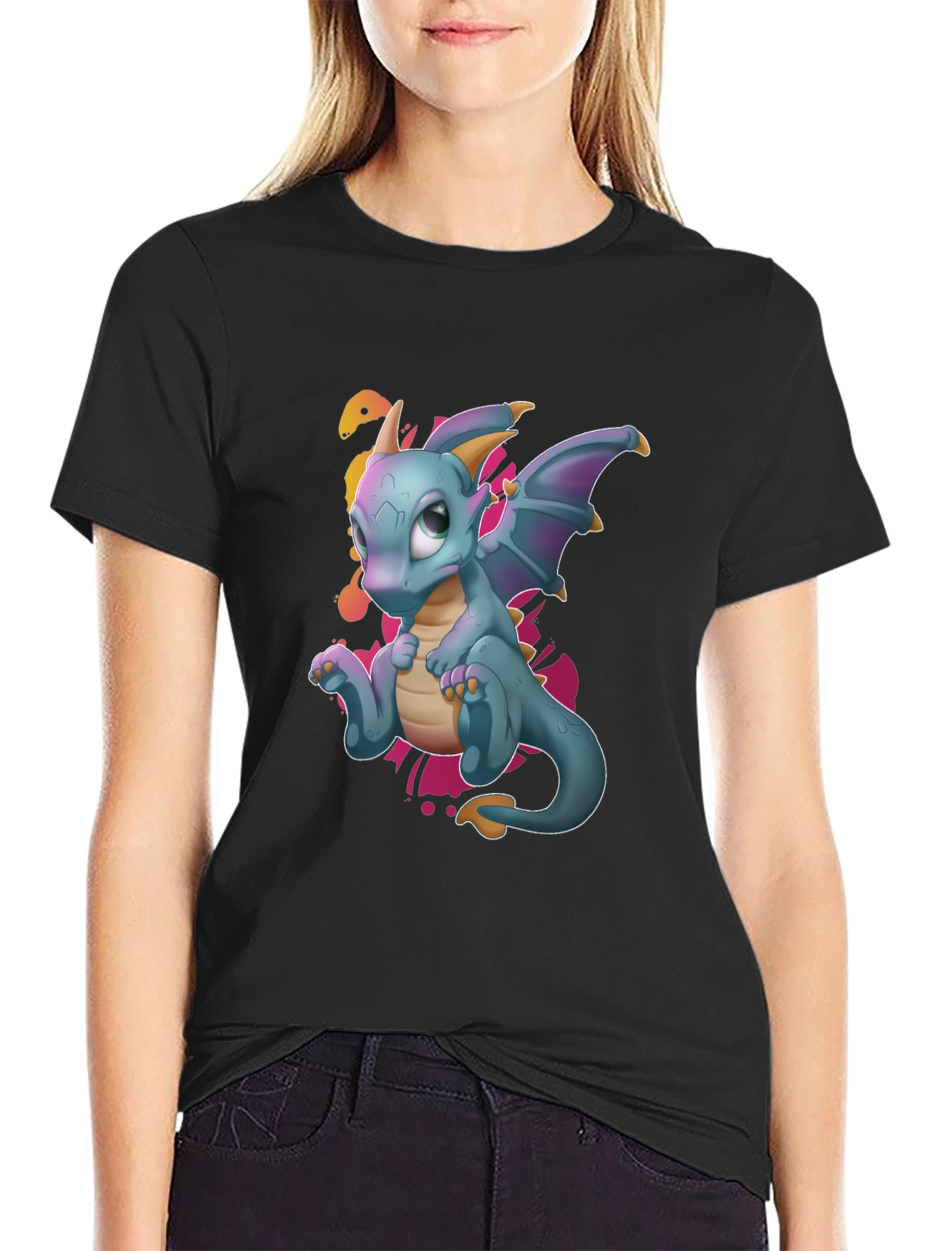 Cute Dragon Graphic Tee - Black T-Shirt