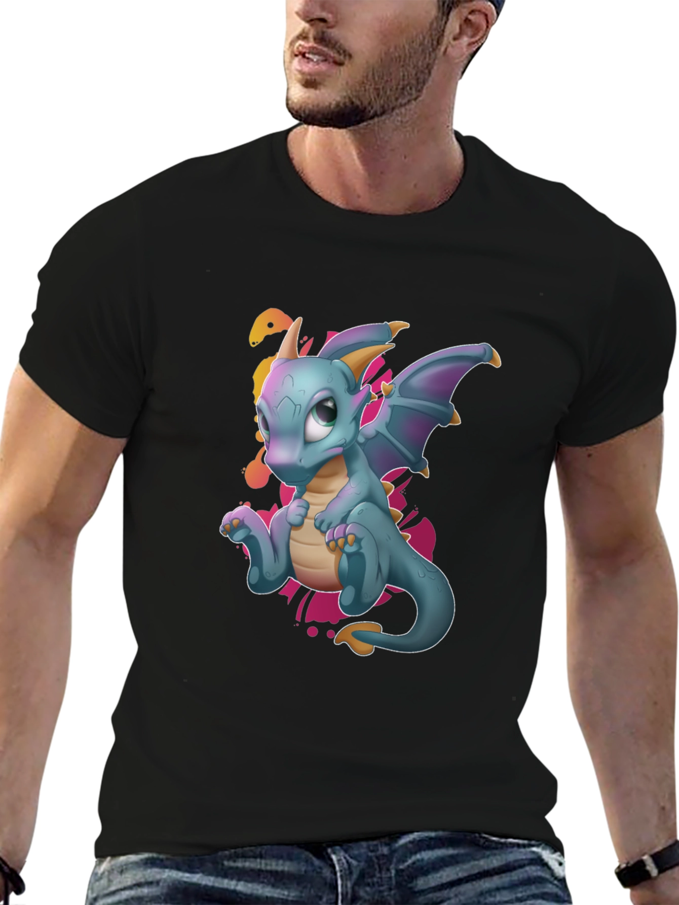Cute Dragon Graphic Tee - Black T-Shirt