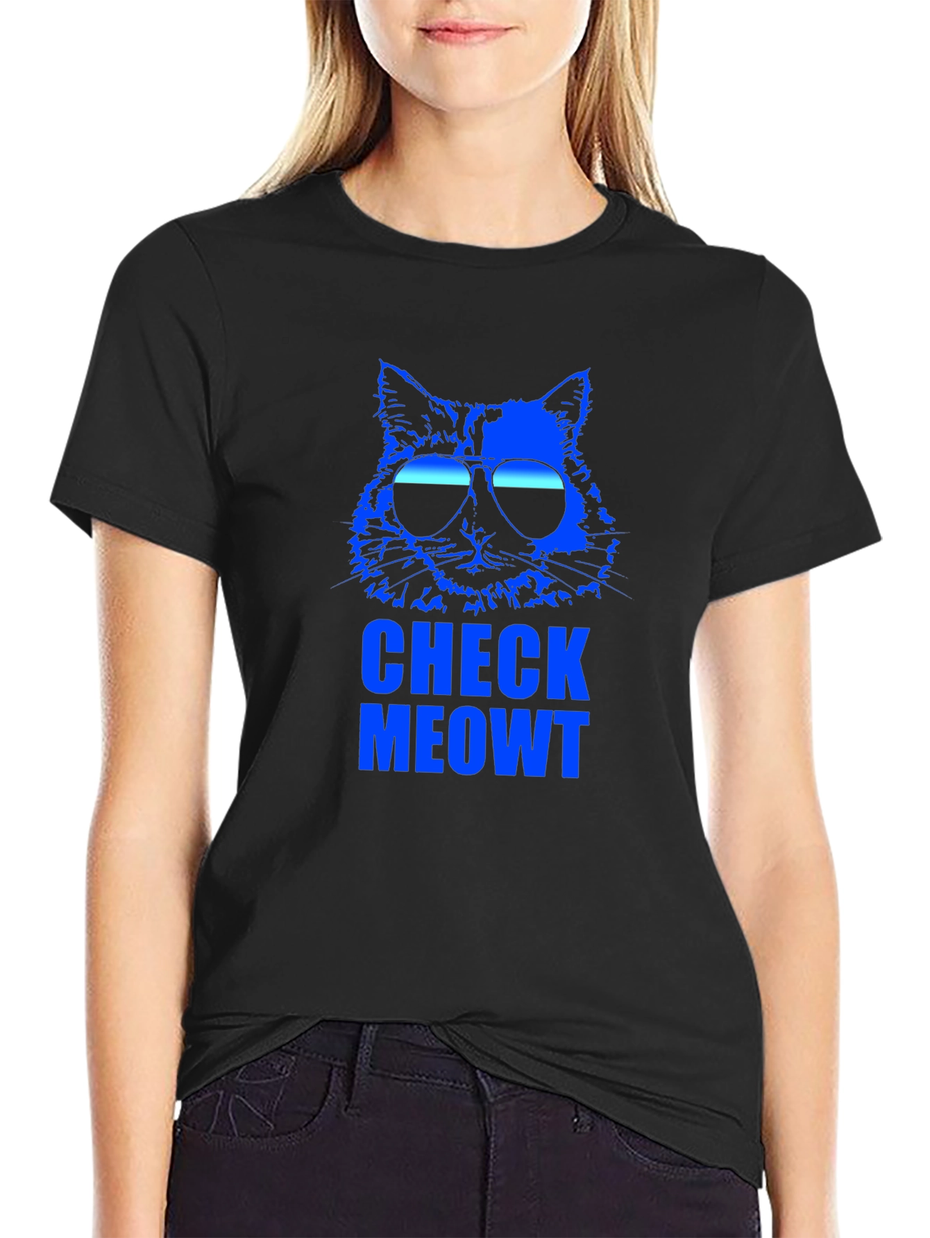 Check Meowt Cat Sunglasses Graphic T-Shirt