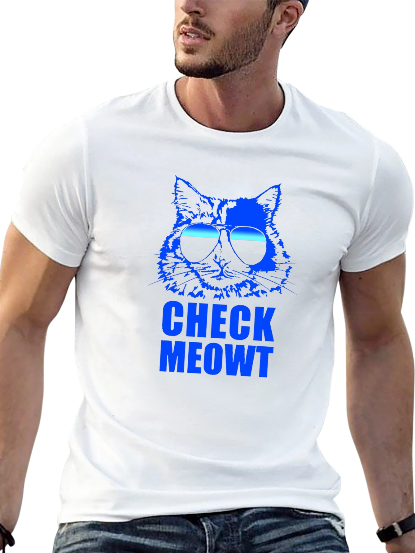 Check Meowt Cat Sunglasses Graphic T-Shirt