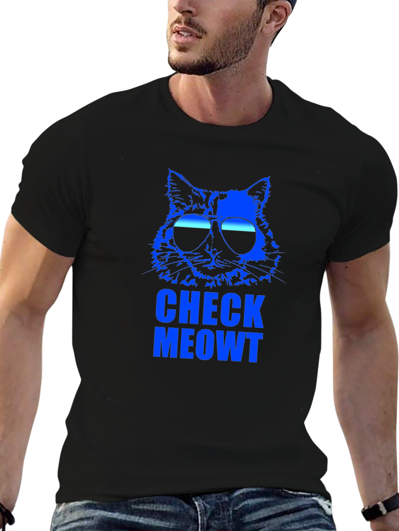 Check Meowt Cat Sunglasses Graphic T-Shirt