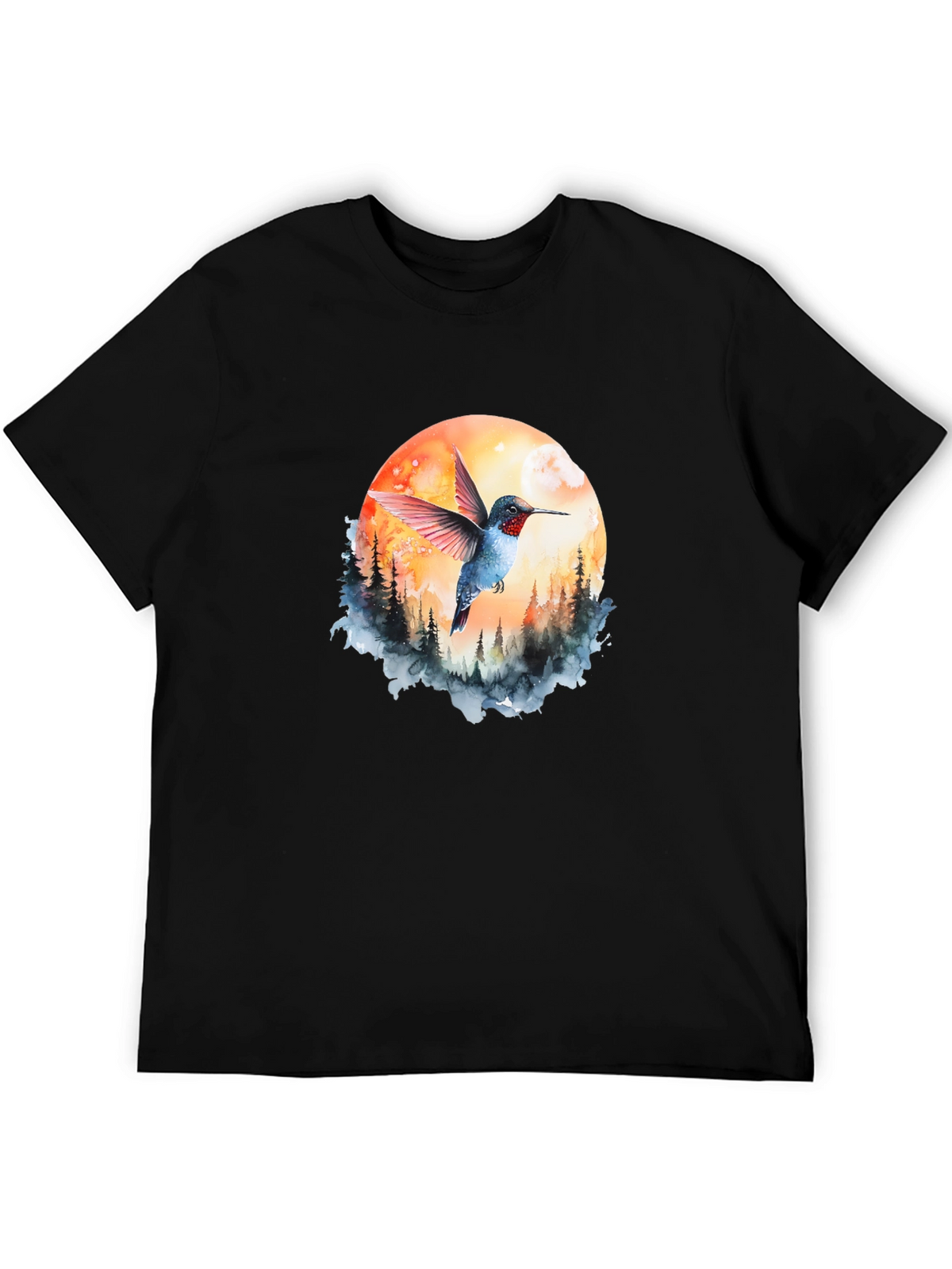 Hummingbird & Moon Graphic Tee - Nature Design