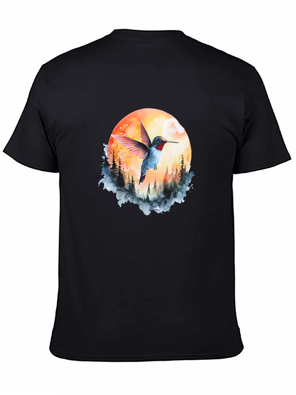 Hummingbird & Moon Graphic Tee - Nature Design