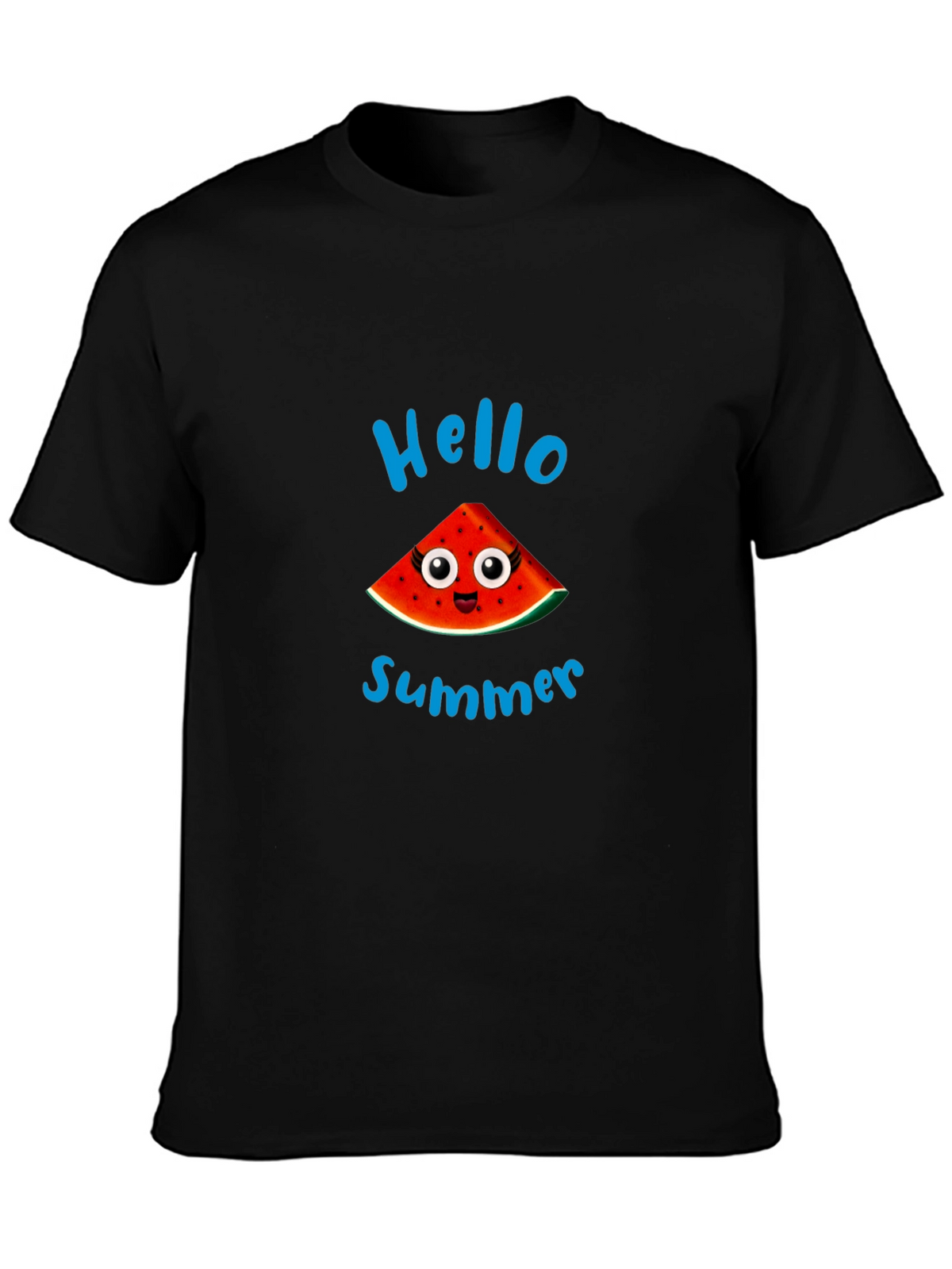 Hello Summer Watermelon Graphic Black T-Shirt