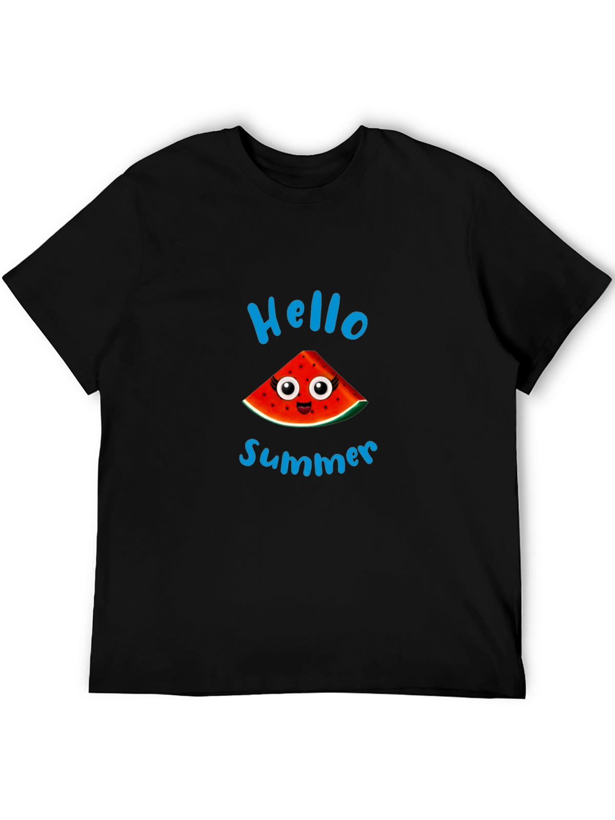Hello Summer Watermelon Graphic Black T-Shirt