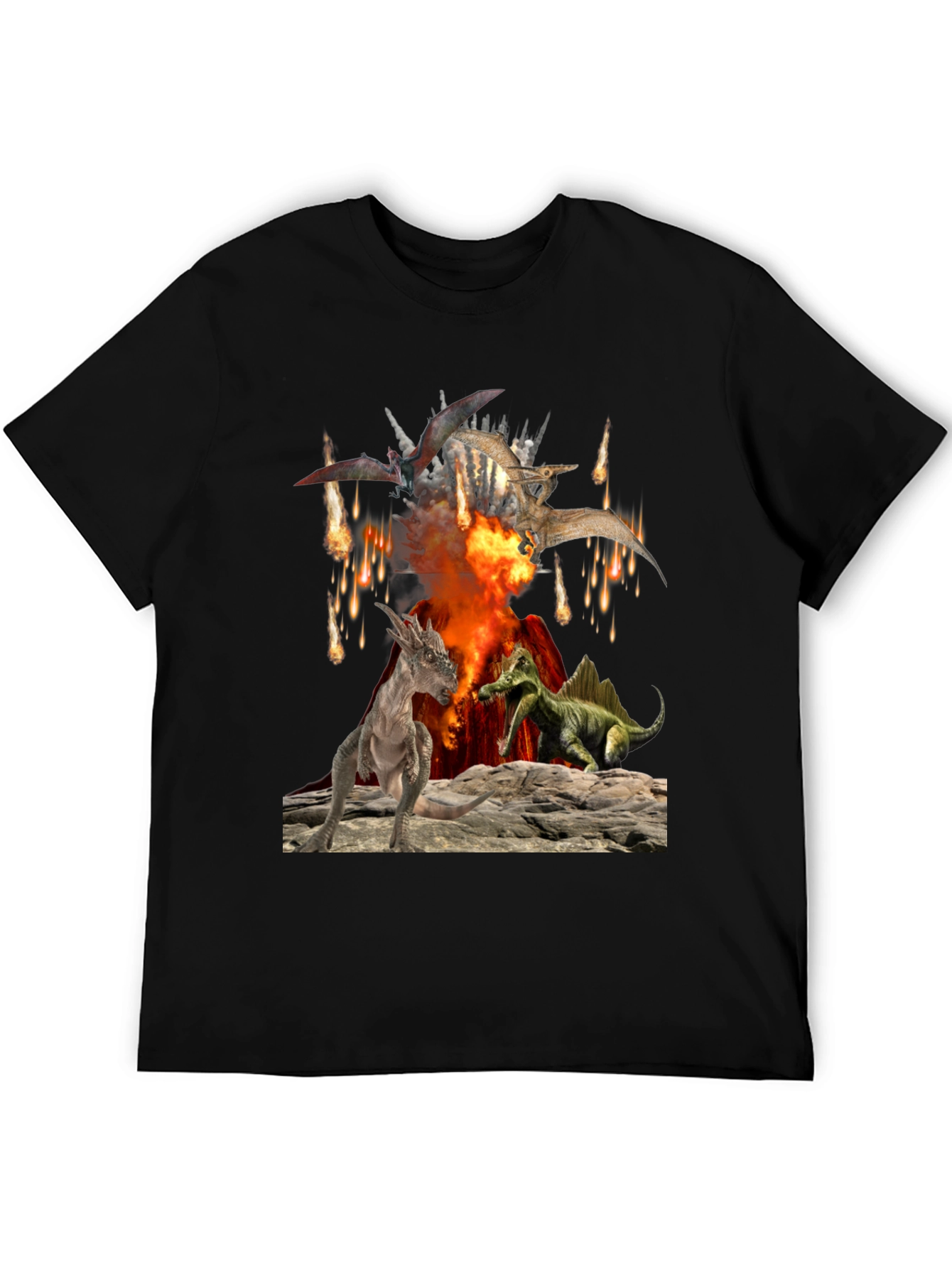 Dinosaur Volcano Mens Graphic T-Shirt