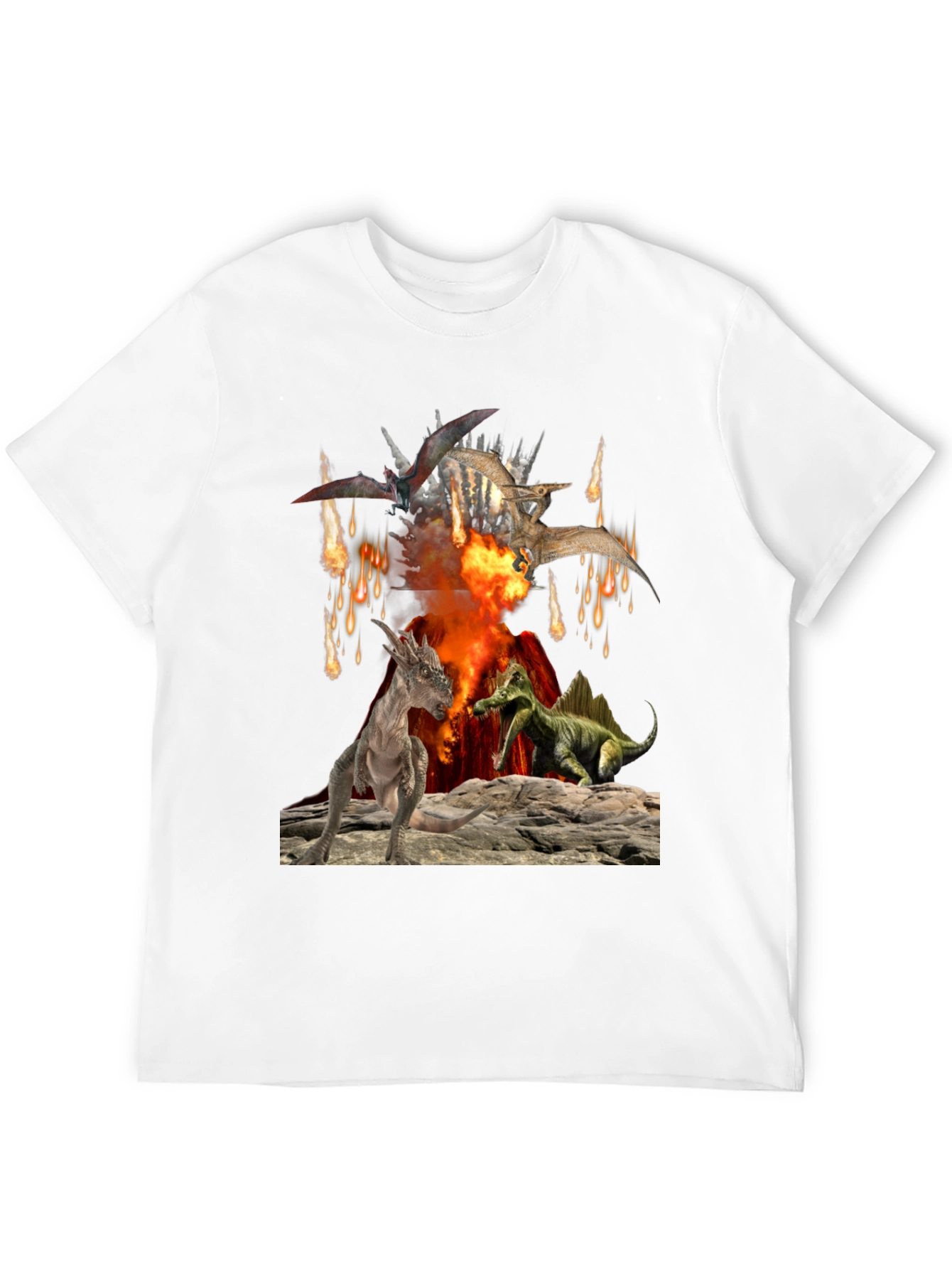 Dinosaur Volcano Mens Graphic T-Shirt