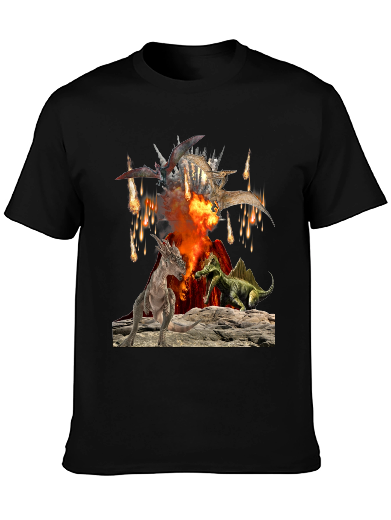 Dinosaur Volcano Mens Graphic T-Shirt