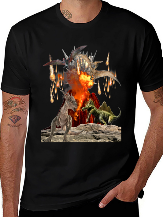 Dinosaur Volcano Mens Graphic T-Shirt