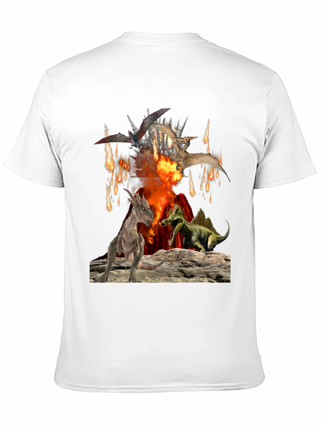 Dinosaur Volcano Mens Graphic T-Shirt