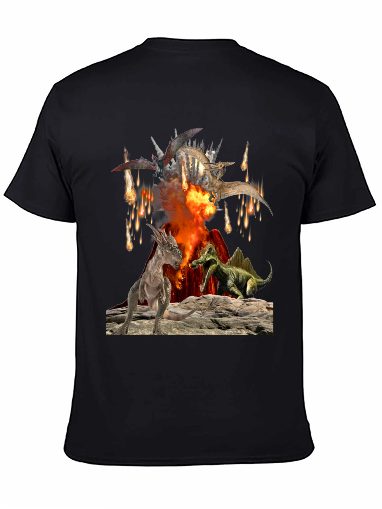 Dinosaur Volcano Mens Graphic T-Shirt
