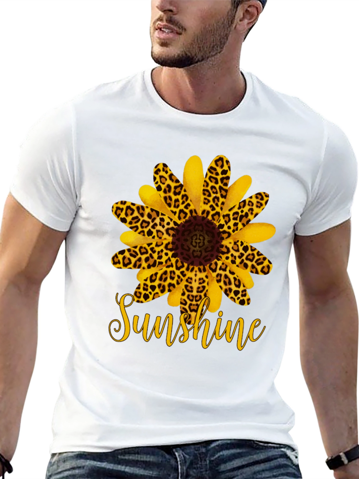 Leopard Sunflower Sunshine Black T-Shirt