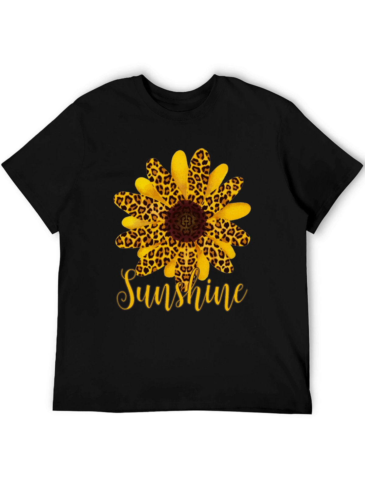 Leopard Sunflower Sunshine Black T-Shirt