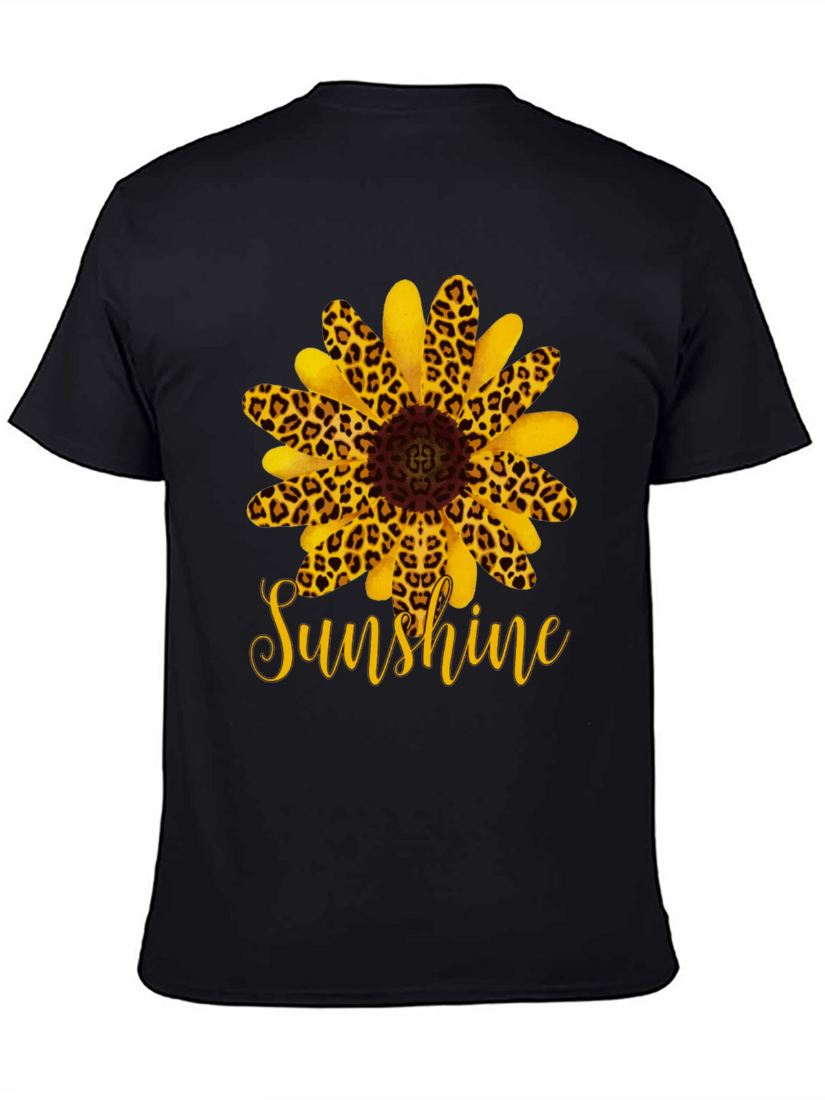 Leopard Sunflower Sunshine Black T-Shirt