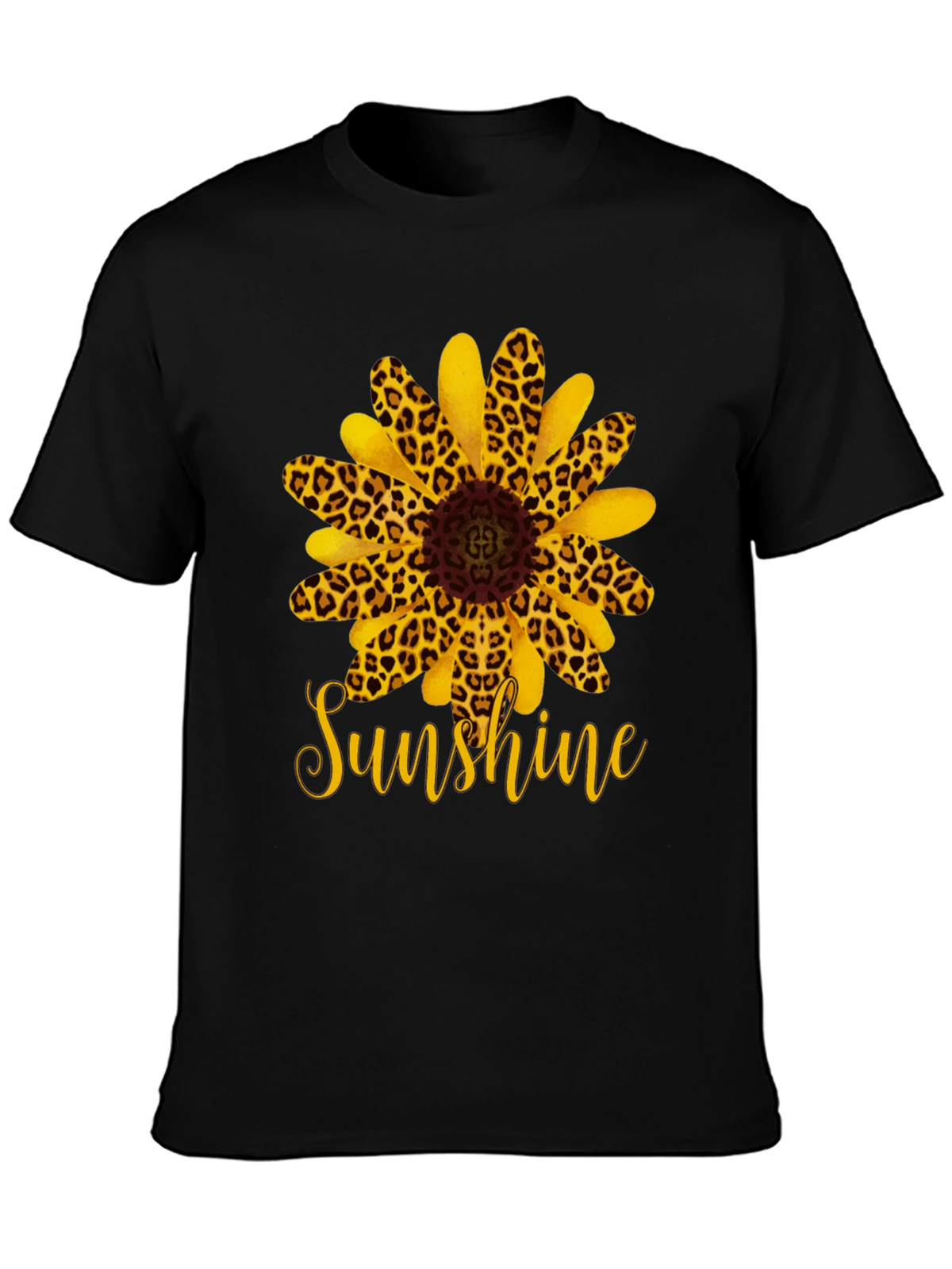 Leopard Sunflower Sunshine Black T-Shirt