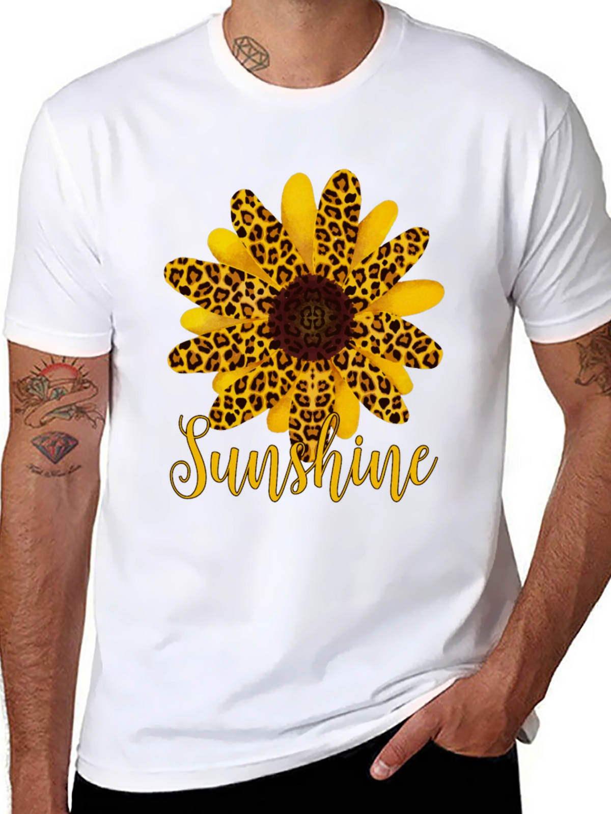 Leopard Sunflower Sunshine Black T-Shirt