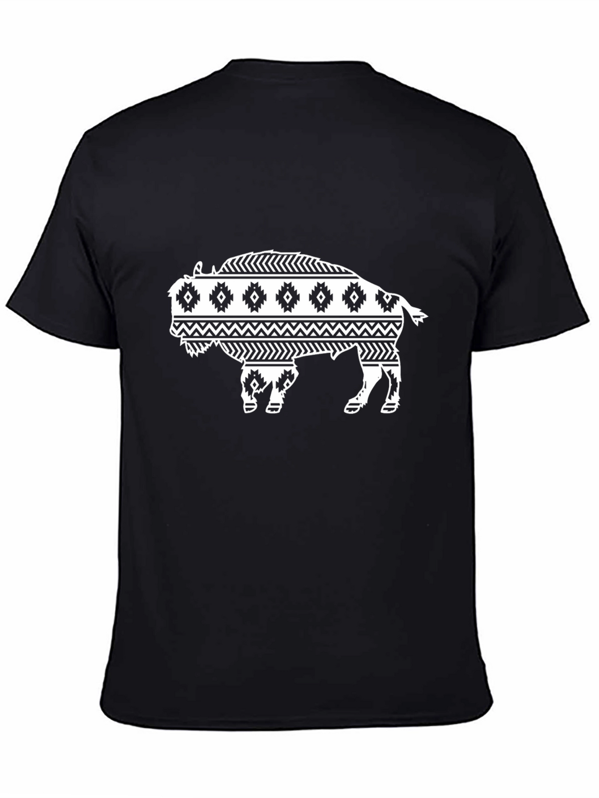 Buffalo Graphic Tee - Black Tribal Bison Design