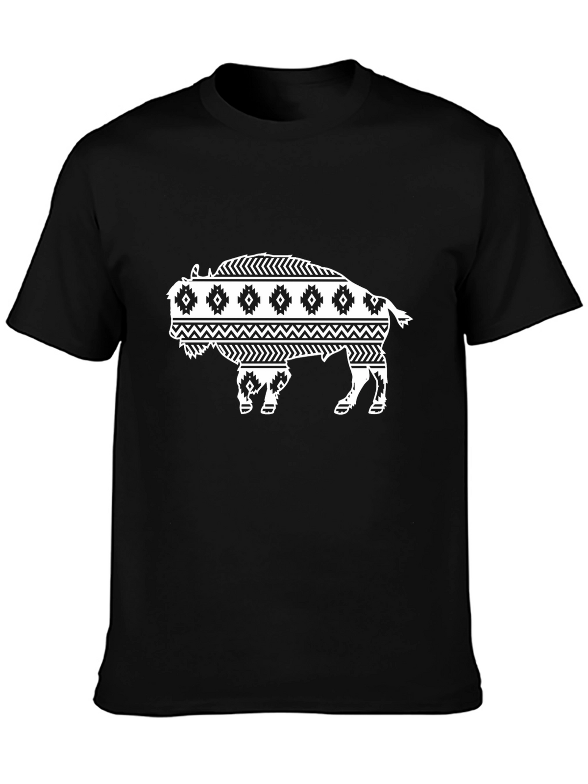Buffalo Graphic Tee - Black Tribal Bison Design