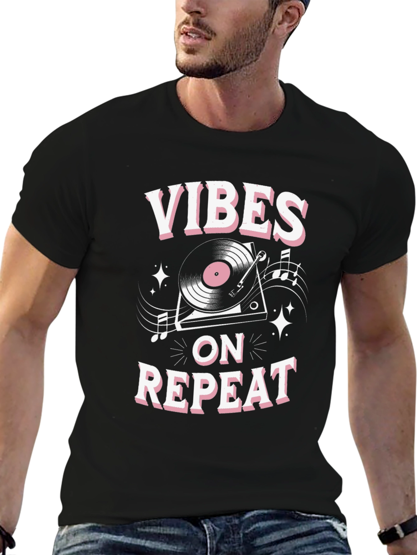 Vibes on Repeat Graphic T-Shirt - Black