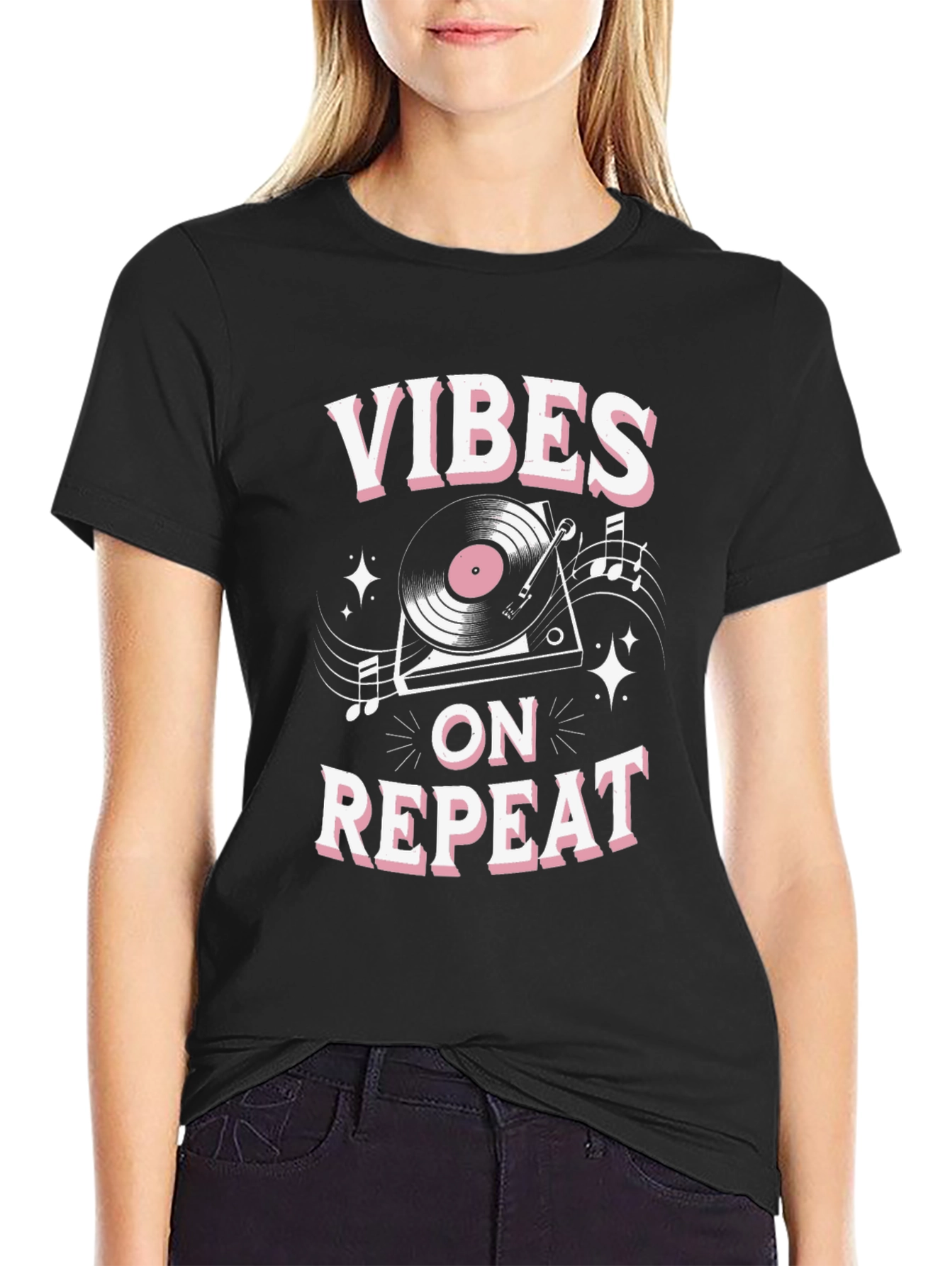 Vibes on Repeat Graphic T-Shirt - Black