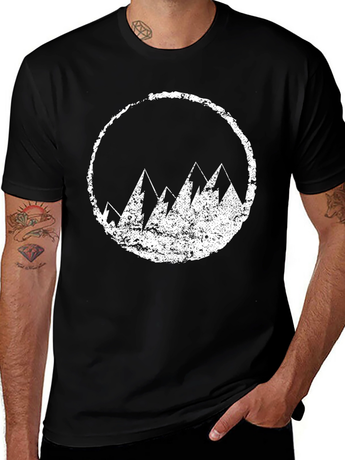 Mens Black T-Shirt with Mountain Circle Design