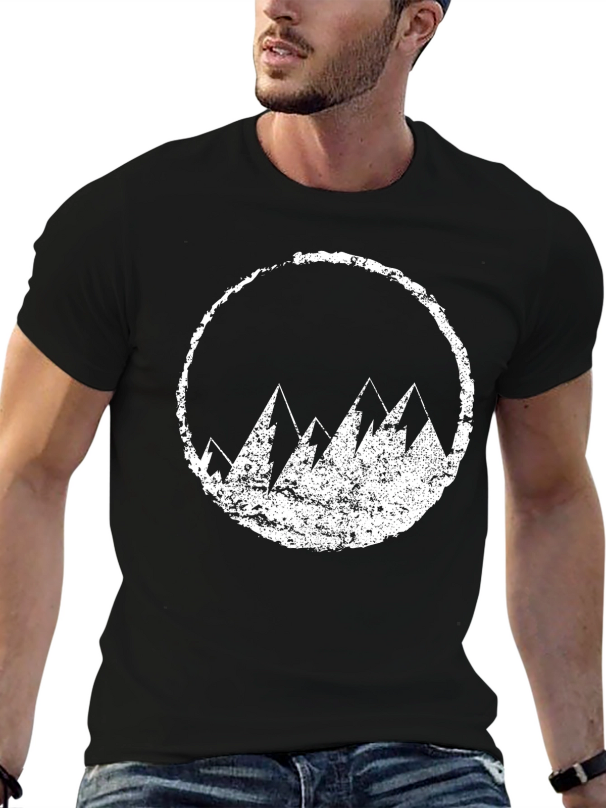 Mens Black T-Shirt with Mountain Circle Design