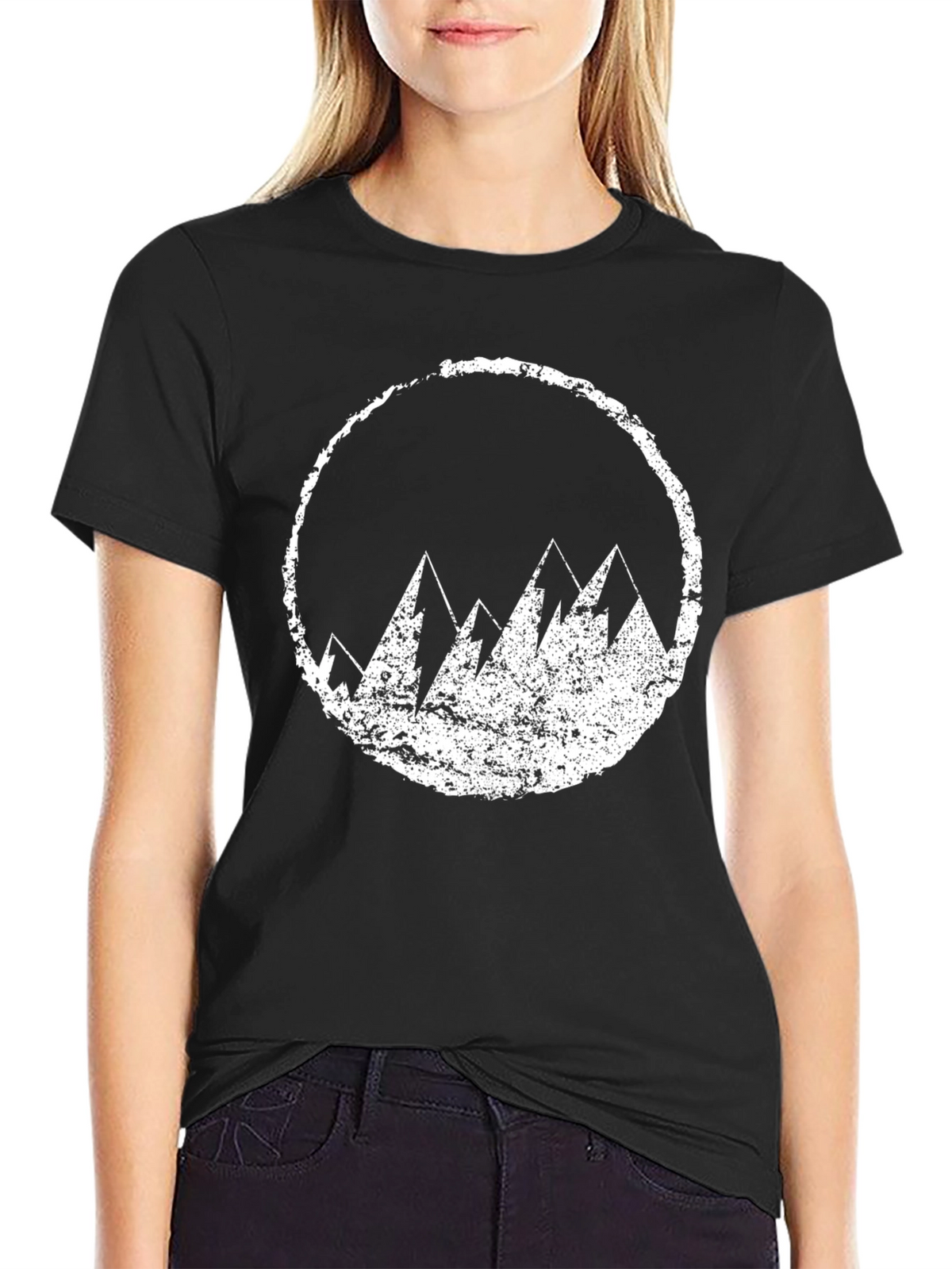 Mens Black T-Shirt with Mountain Circle Design