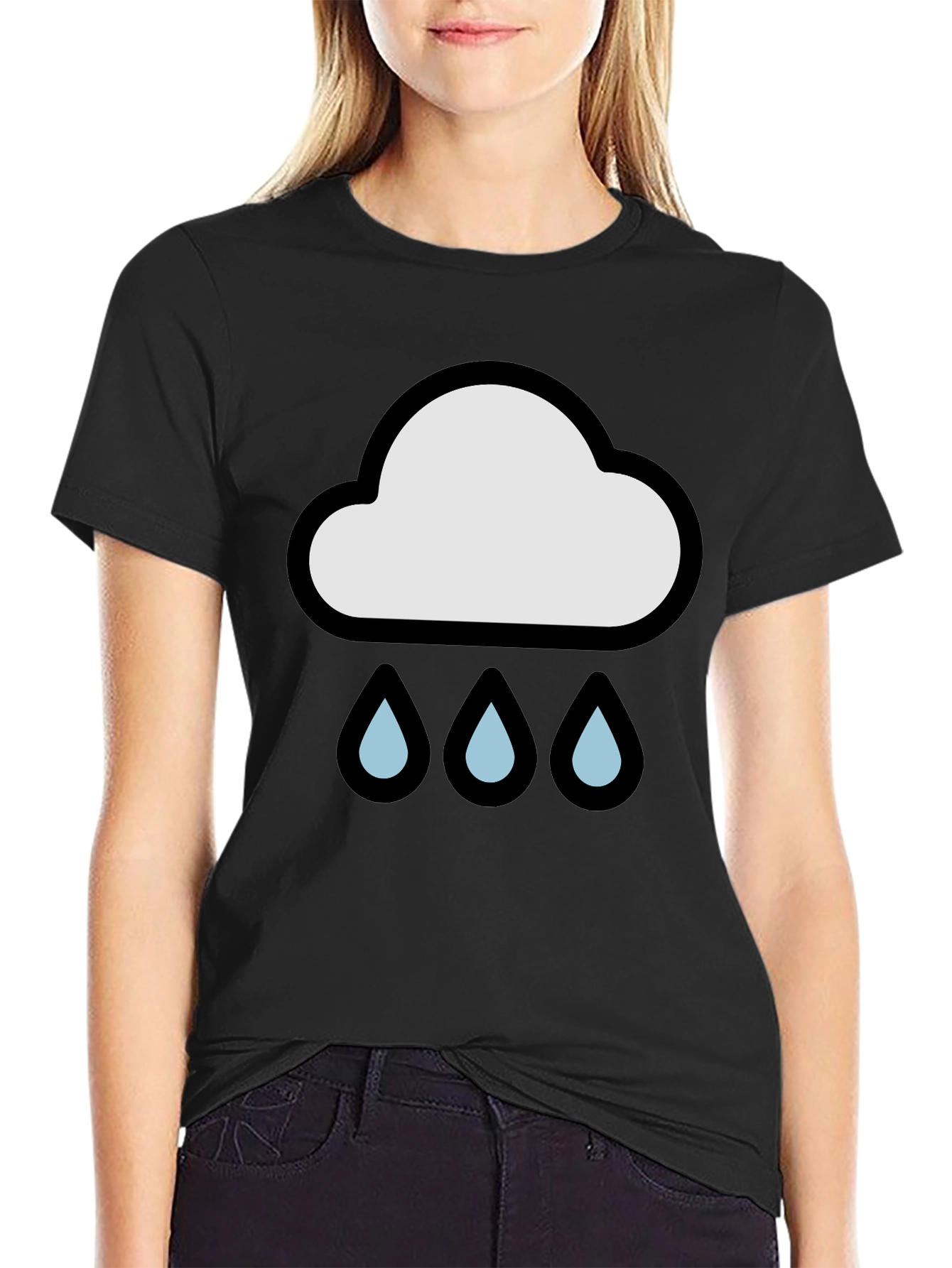 Rain Cloud Graphic Tee - Black Cotton T-Shirt