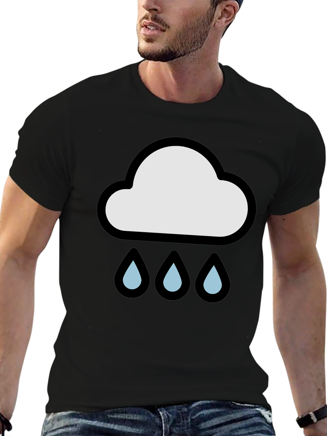 Rain Cloud Graphic Tee - Black Cotton T-Shirt