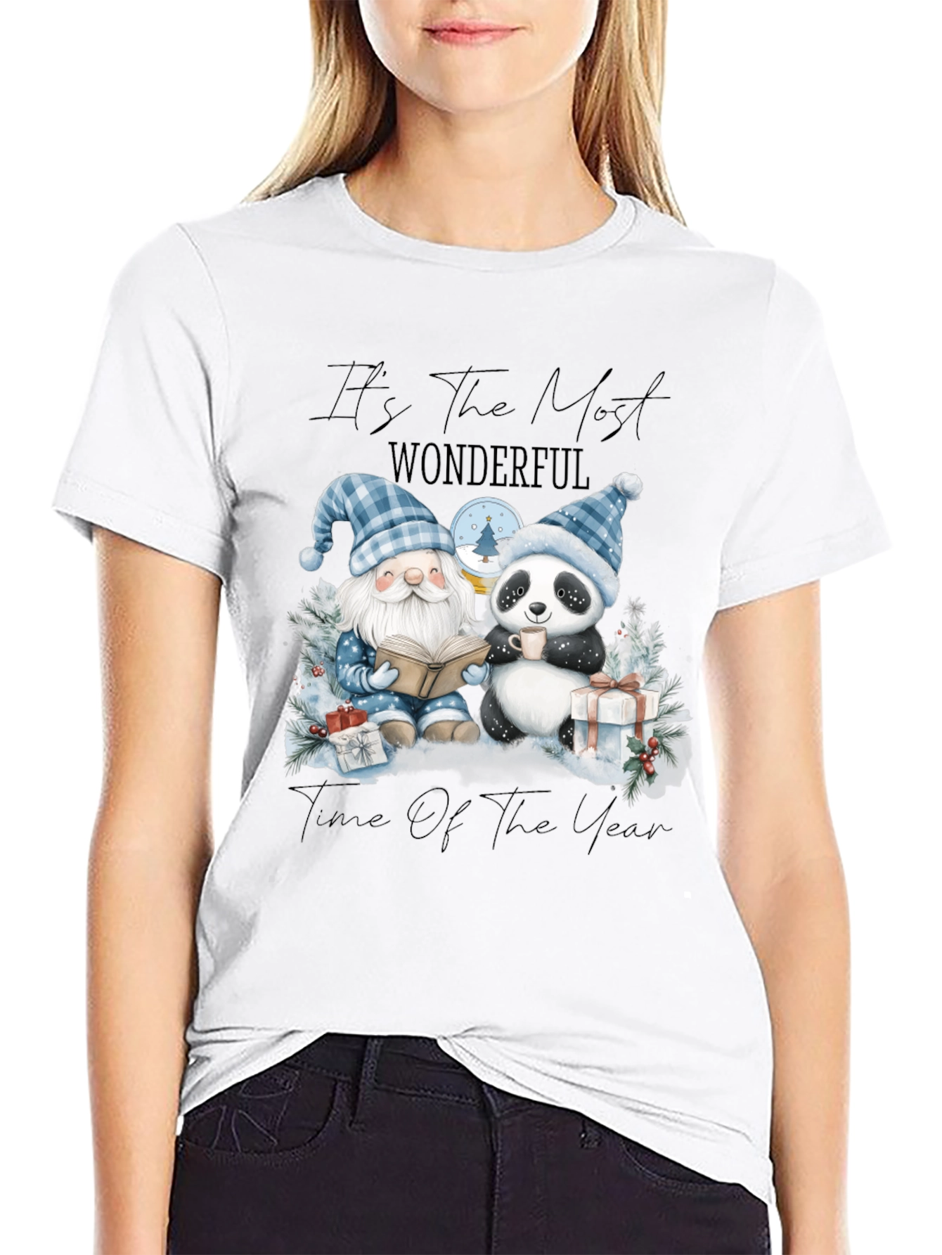 Festive Gnome & Panda Christmas T-Shirt