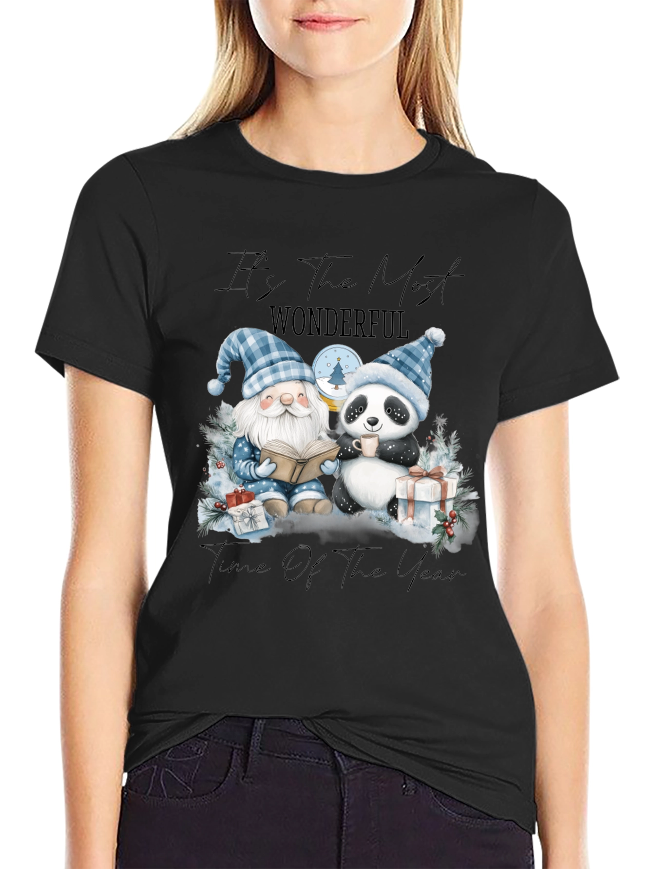 Festive Gnome & Panda Christmas T-Shirt
