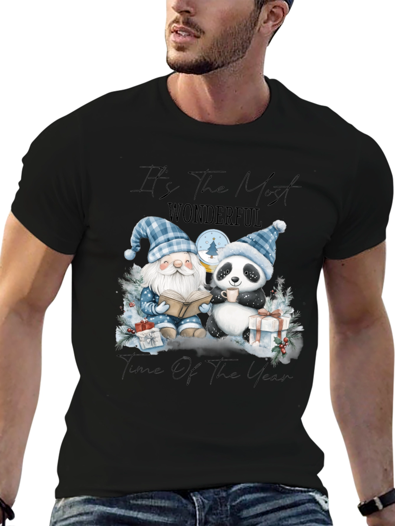 Festive Gnome & Panda Christmas T-Shirt