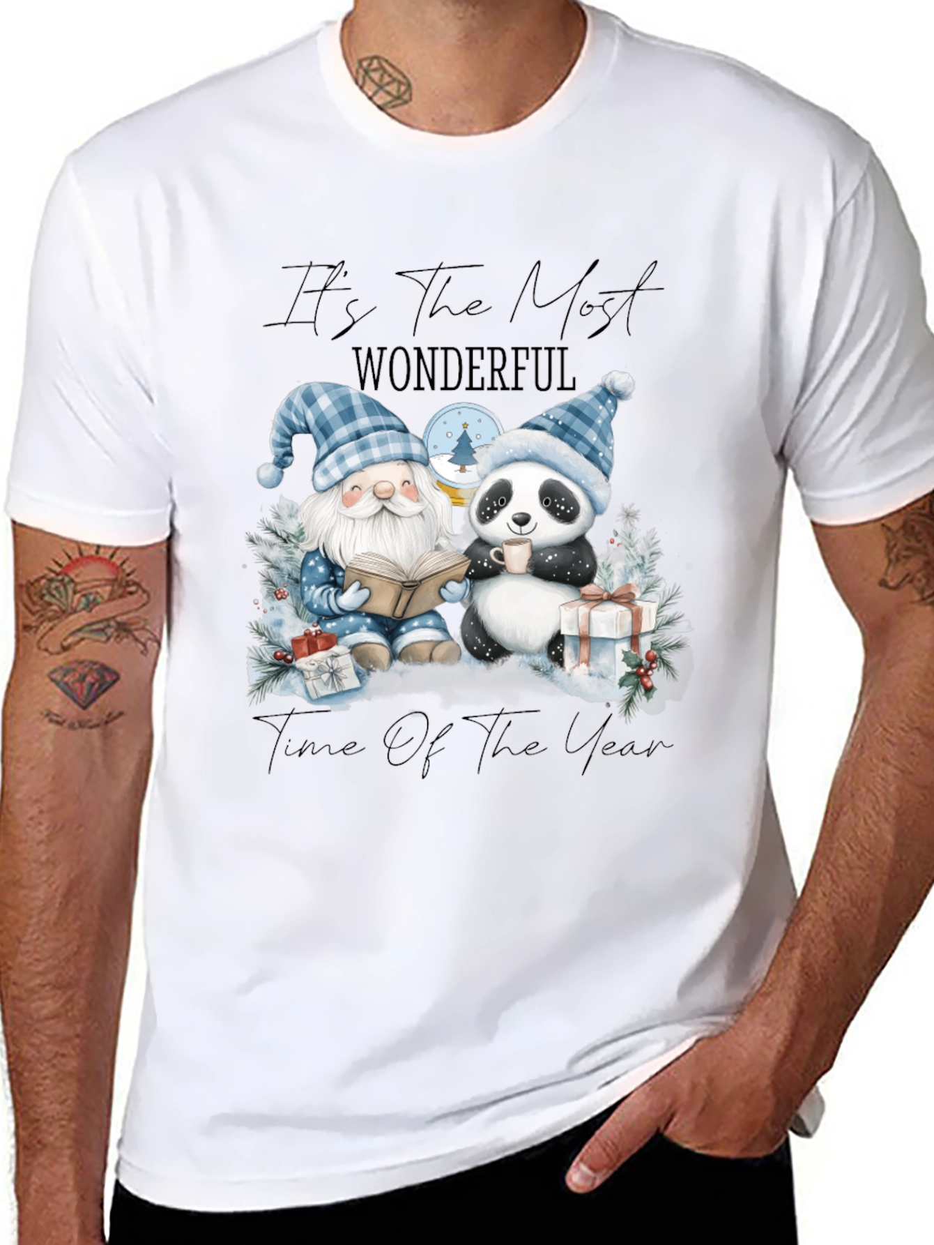 Festive Gnome & Panda Christmas T-Shirt