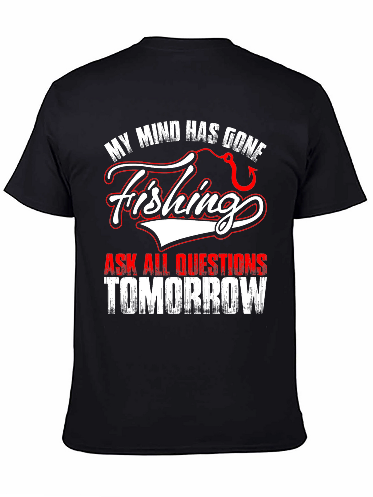 Gone Fishing Graphic Tee - Mens Black Cotton T-Shirt
