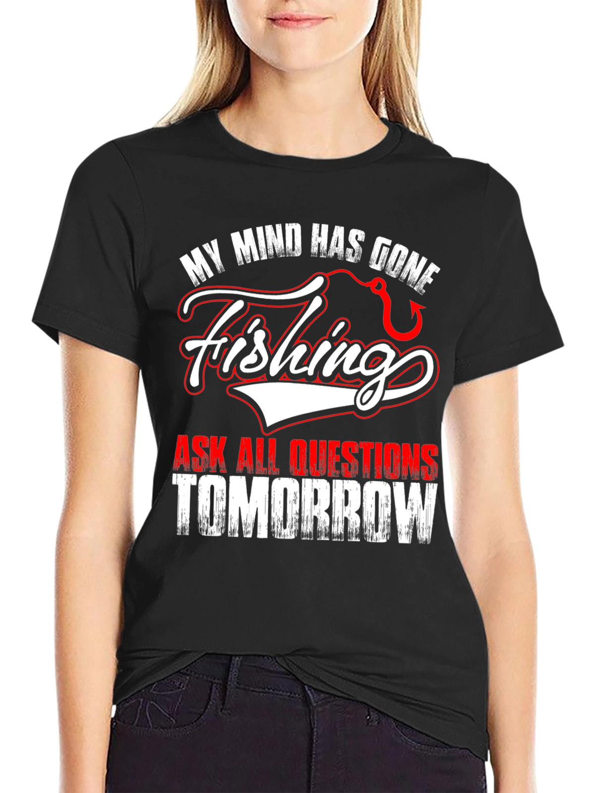 Gone Fishing Graphic Tee - Mens Black Cotton T-Shirt