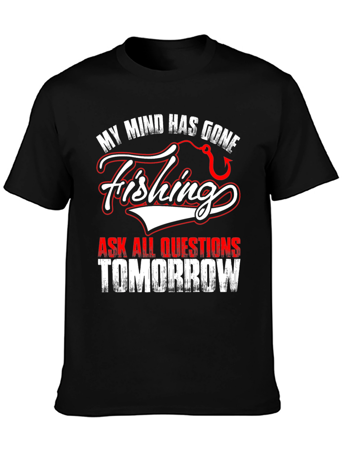 Gone Fishing Graphic Tee - Mens Black Cotton T-Shirt