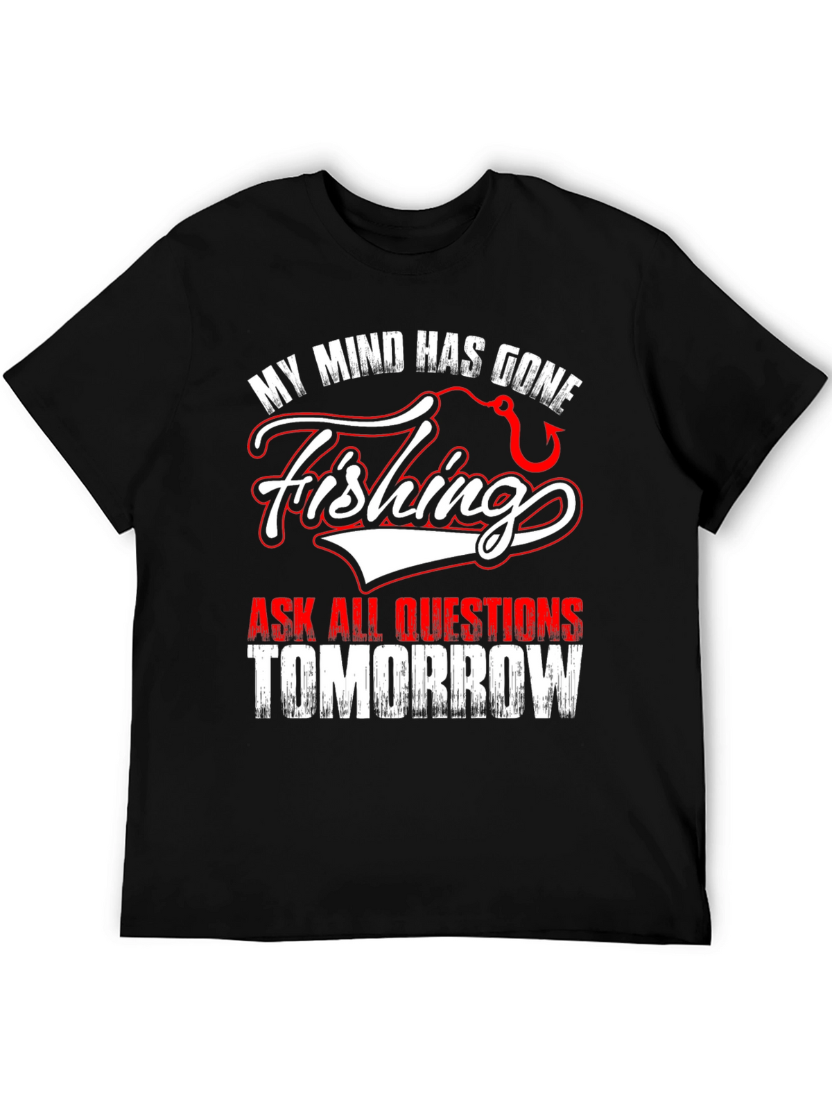 Gone Fishing Graphic Tee - Mens Black Cotton T-Shirt