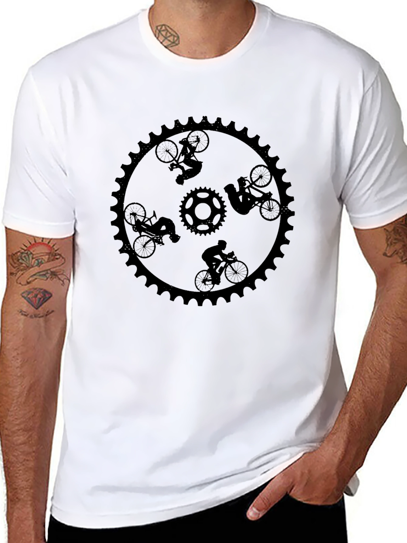 Cycling Sprocket Graphic Tee - Black Cotton Casual Shirt
