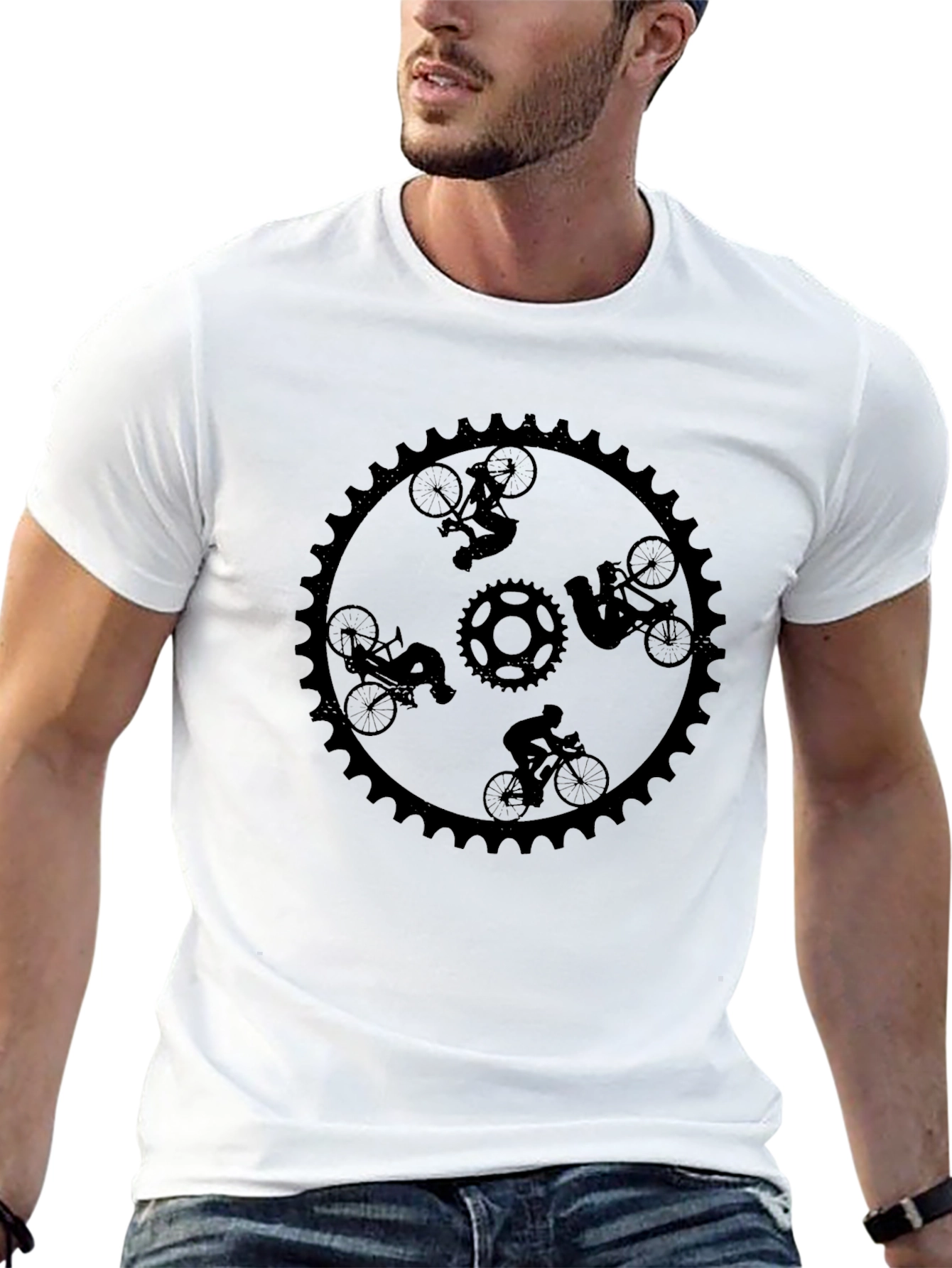 Cycling Sprocket Graphic Tee - Black Cotton Casual Shirt