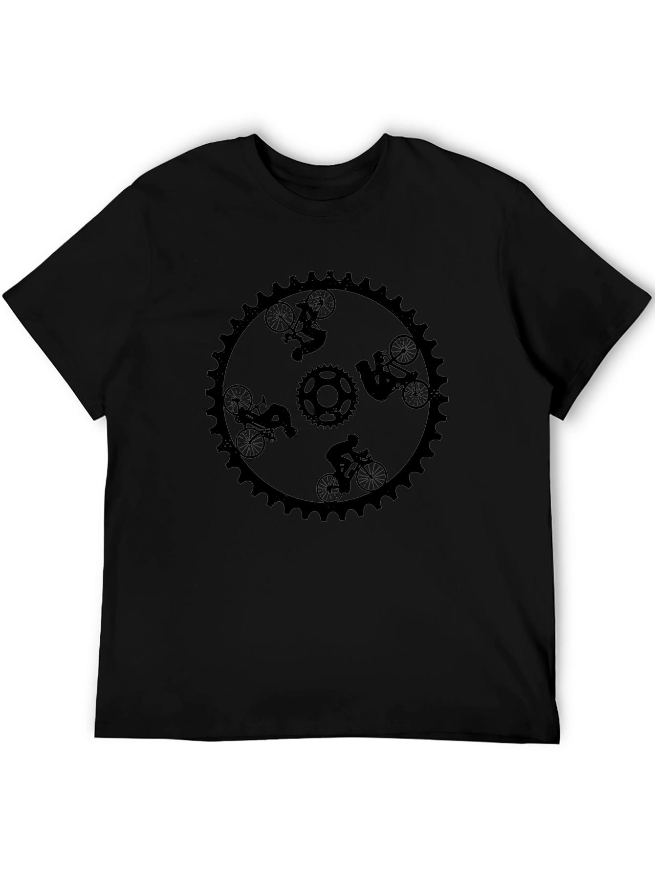 Cycling Sprocket Graphic Tee - Black Cotton Casual Shirt
