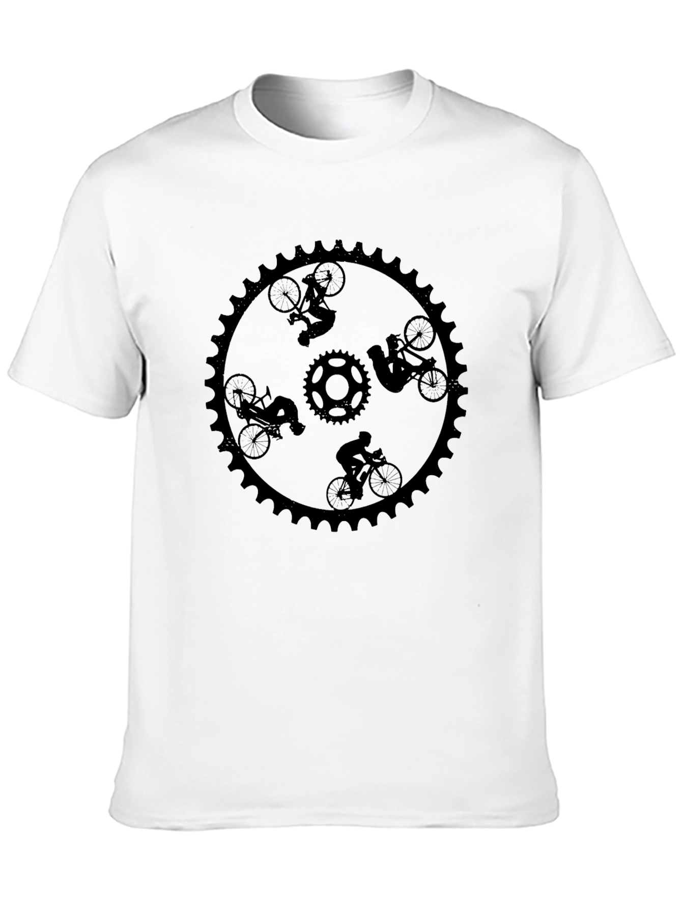 Cycling Sprocket Graphic Tee - Black Cotton Casual Shirt